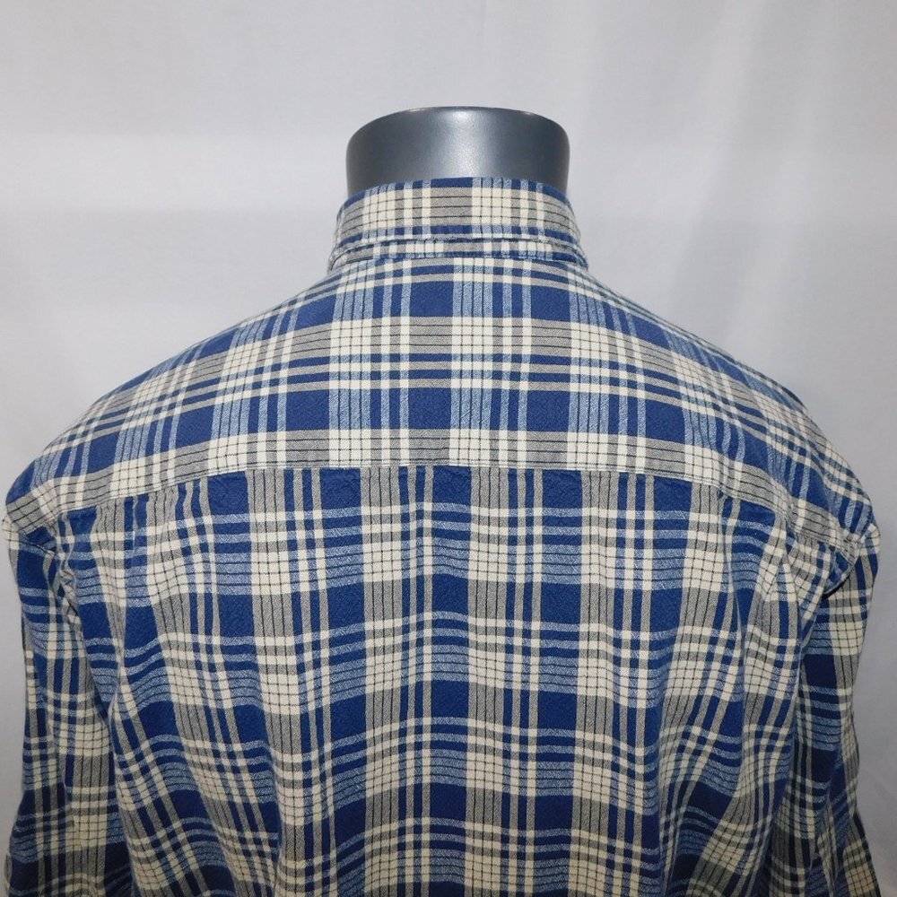 Eddie Bauer L Tall LT Ultralong Blue Cream Plaid Long Sleeve Button Front shirt - Picture 9 of 9
